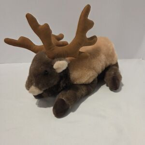 The Petting Zoo Elk Plush Stuffed Animal Brown Moose Male Deer Fluffy Cute 12"